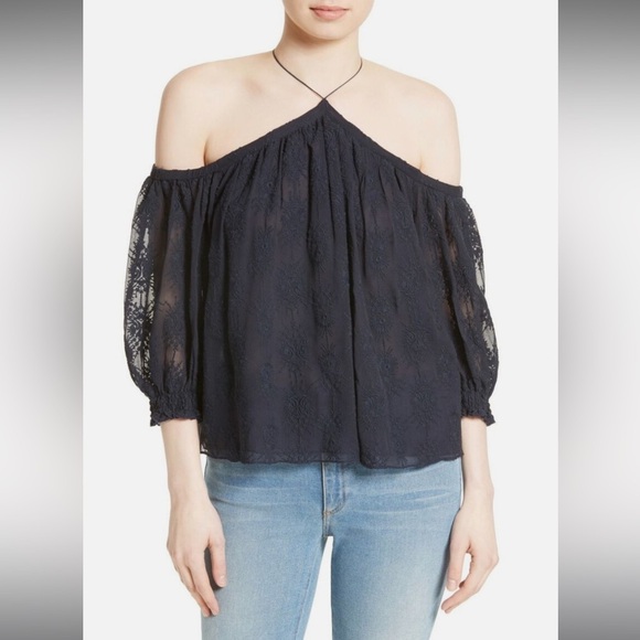 Rebecca Taylor Cold Shoulder Silk Blouse Indigo Blue Size 6 - Picture 1 of 11